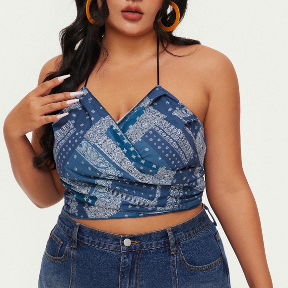 Cider Tops - NWT Cider Curve Bandana Wrap Crop Top